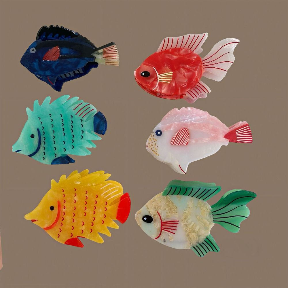 Korean Women Lifestyle - 金魚アセテート海洋動物ヘアクローカラフルな幾何学模様海洋生物魚ヘアクリップサメクリップ韓国風ヘッドウェア