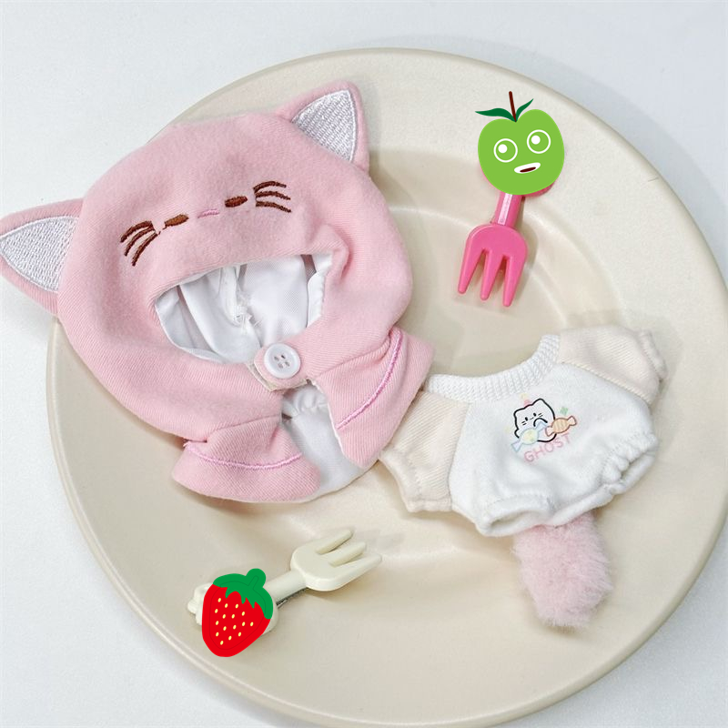 Korean Girl Lifestyle - 10 センチメートル綿人形猫耳しっぽぬいぐるみ動物の形の小さなマント衣装韓国アイドル人形服ドレスアップギフト女の子ファンのため