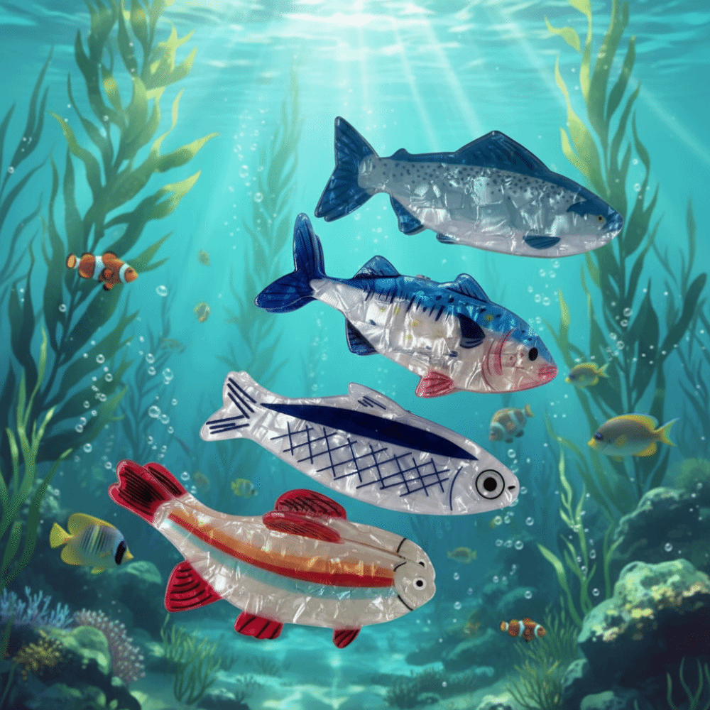 4個入りヘアピン 海洋動物ヘアクロー PVC金魚 海洋生物  - Korean Women Lifestyle のレビューと価格